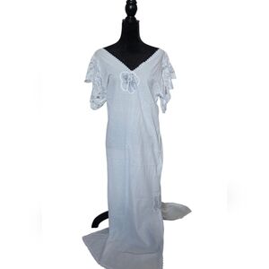 Fernando Sanchez Lace And Cotton Double V with Slit Sides Nightgown